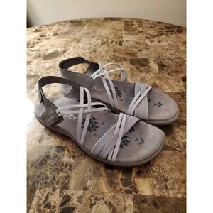 Skechers Reggae Slim Sandal sz 8 Gray Strappy Memory Foam Sporty Vacation Summer